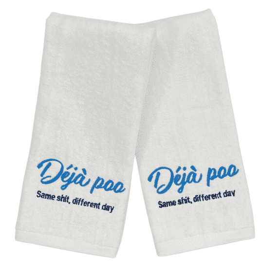 Serafina Home Humorous White Cotton Hand Towels For The Bathroom, 16" x 25"