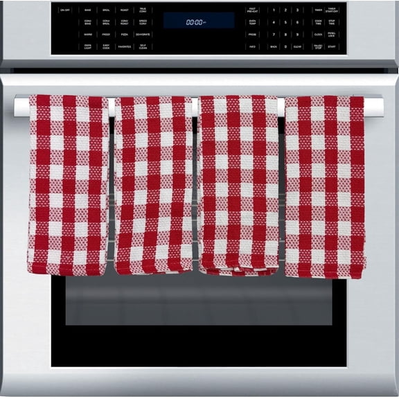 Serafina Home Kitchen Dish Hand Towels, Traditional Tartan Checkered Design, Red and White, 100% Cotton, Absorbent, Multi Purpose, 15 x 25 Inches, 4 Piece Set