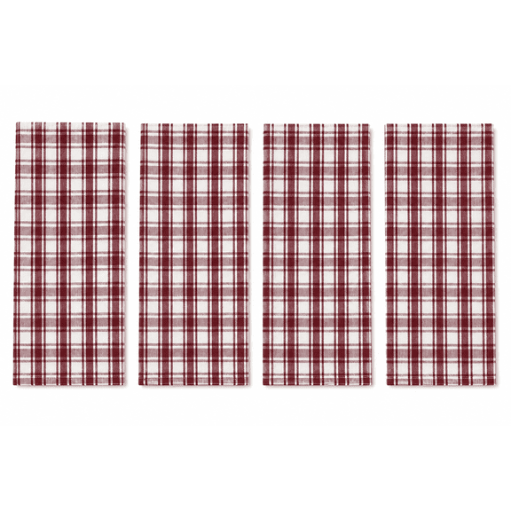 Serafina Home Kitchen Dish Hand Towels, Traditional Tartan Plaid Pattern, Red and White, 100% Cotton, Soft, Absorbent, and Durable, 15" x 25", 4 Piece Set