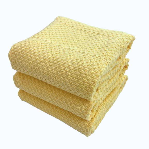 Serafina Home Light Butter Yellow Kitchen Hand Dish Towels: Oversized 28" x 18", 100% Cotton Cloth Soft Cleaning Drying Absorbent Textured Design, Set of 3 Multipurpose for Everyday Use