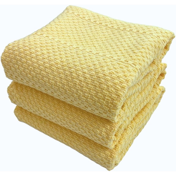 Serafina Home Light Butter Yellow Kitchen Hand Dish Towels: Oversized 28" x 18", 100% Cotton Cloth Soft Cleaning Drying Absorbent Textured Design, Set of 3 Multipurpose for Everyday Use