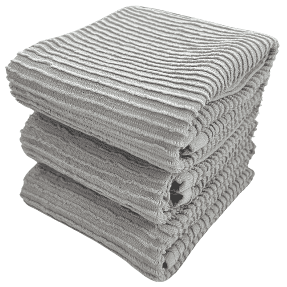 Serafina Home Light Grey Kitchen Hand Dish Towels: 100% Cotton Cloth Soft Cleaning Drying Absorbent Ribbed Terry Loop, Set of 3 Multipurpose for Everyday Use Oversized 18" x 28"