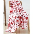 thumbnail image 1 of Serafina Home Love Valentine Throw Blanket: Boho Hearts with Modern Contemporary and Traditional Designed Red and White Hearts, Microfiber Fleece Velour, Accent for Couch Sofa Chair Bed or Dorm, 1 of 12
