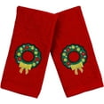 thumbnail image 1 of Serafina Home Luxury Christmas Towel Set: Cotton Terry Fingertip Towels, Traditional Green Wreath Gold Bow Design, Set of 2 (11" x 18" Inch), 1 of 9