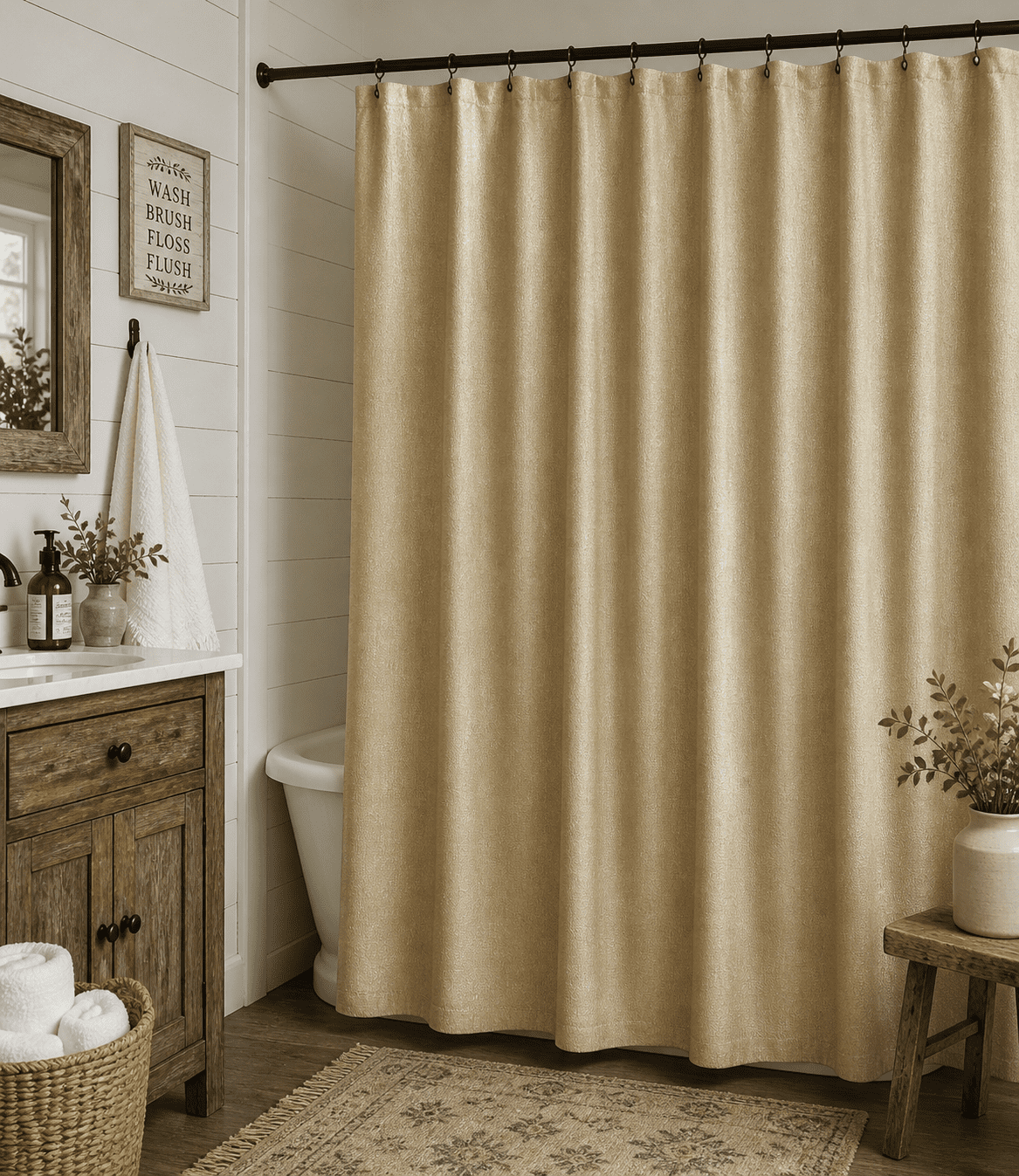 Serafina Home Luxury Fabric Gold Shower Curtain: Shimmering Textured Jacquard Cloth 70" x 72"