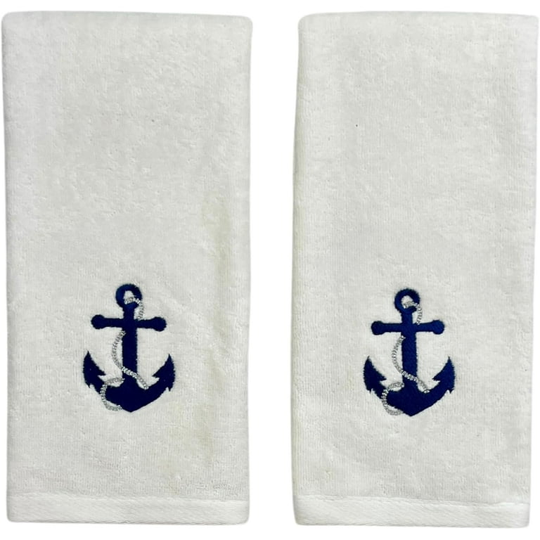 Serafina Home Luxury Soft Absorbent Embroidered Guest Hand Towels Nautical Blue Anchor with Gray Rope Design 2 Piece Single Anchor Walmart