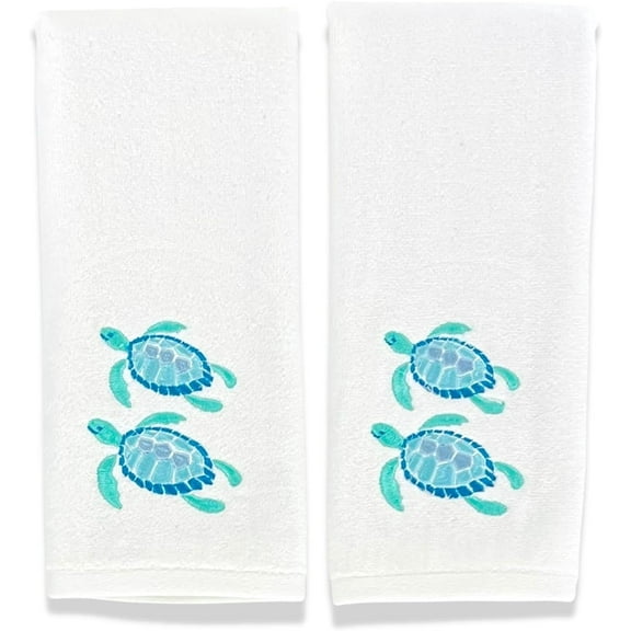 Serafina Home Luxury Soft And Absorbent Embroidered Sea Turtle Guest Hand Towels: Summer Design, 2 Piece