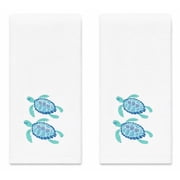 Serafina Home Summer Soft Absorbent Guest Sea Turtle Hand Towels Bright Aqua Blue Turquoise Embroidery Design, 2 Piece Sea Turtles