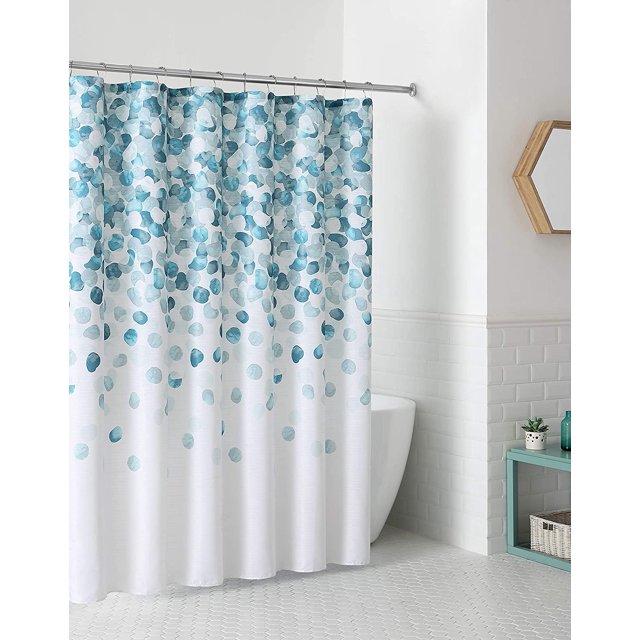 Serafina Home Mineral Blue Teal Modern Fabric Shower Curtain for