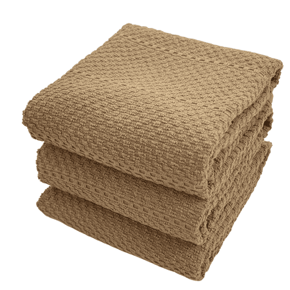 Serafina Home Mocha Light Brown Tan Kitchen Hand Dish Towels: Oversized 28" x 18",100% Cotton Cloth Soft Cleaning Drying Absorbent Textured Design, Set of 3 Multipurpose for Everyday Use