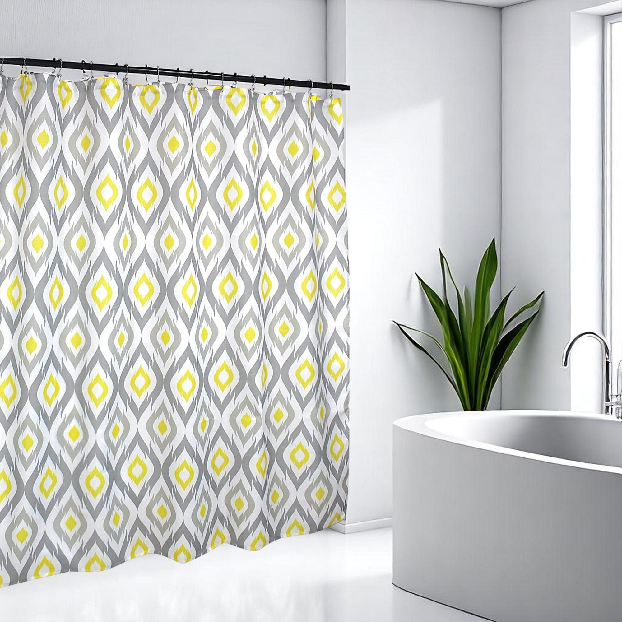 Serafina Home Modern Yellow Geometric Fabric Shower Curtain, 70\, image size:2000x2000