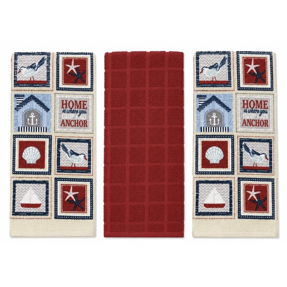 Serafina Home Nautical And Ocean Theme Home Is Where You Anchor Coastal Kitchen Towels, Set Of 3