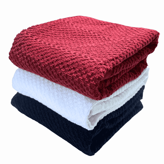 Serafina Home Nautical Red White Navy Blue Patriotic Kitchen Hand Dish Towels Oversized 28" x 18" 100% Cotton Cloth Soft Cleaning Drying Absorbent Textured Design 3 Pc Multipurpose for Everyday Use