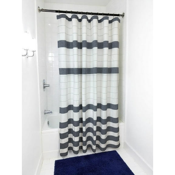Serafina Home Nautical Striped Navy Blue and White Fabric Shower Curtain: 100% Cotton Luxury Hotel with Detailed Decorative Weave for Bathroom 70" x 72"