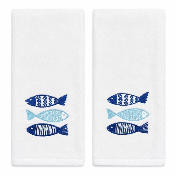 Serafina Home Nautical Three Fish Swimming In The Ocean Summer Hand Towels For The Bathroom, Set Of 2