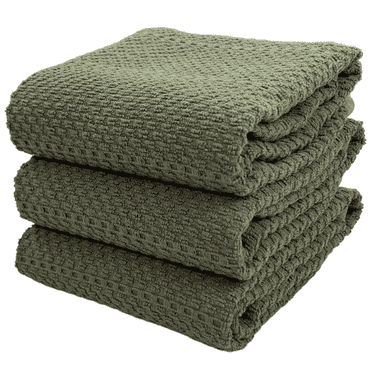 Serafina Home Olive Green Kitchen Hand Dish Towels: Oversized 28" x 18",100% Cotton Cloth Soft Cleaning Drying Absorbent Textured Design, Set of 3 Multipurpose for Everyday Use
