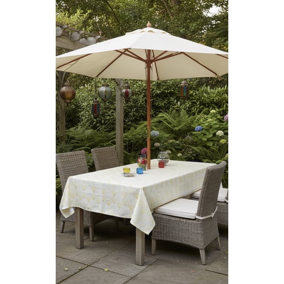 Serafina Home Outdoor Summer Geometric Waves Patio Table Umbrella Vinyl Tablecloth, Umbrella Hole with Zipper, 52" x 70" Inch Rectangle
