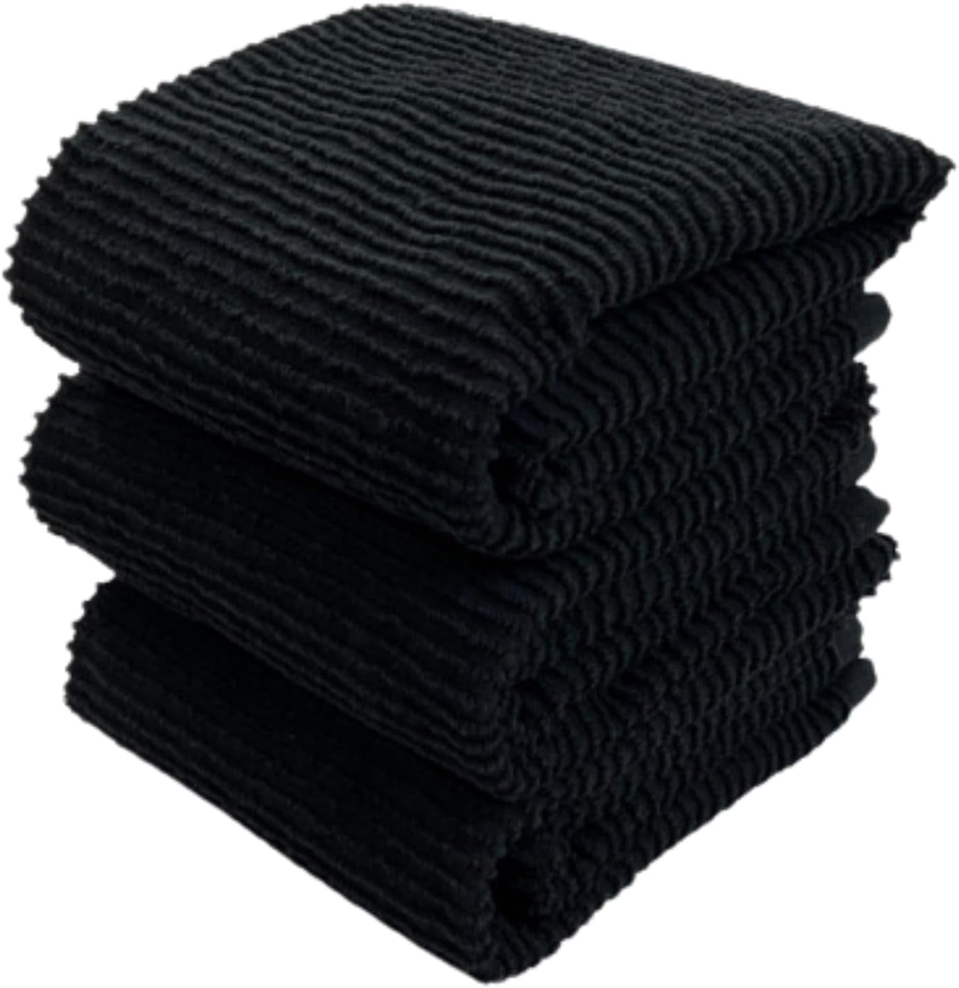 Oversized Black Ribbed Terry Cotton Kitchen Dish Towels Set