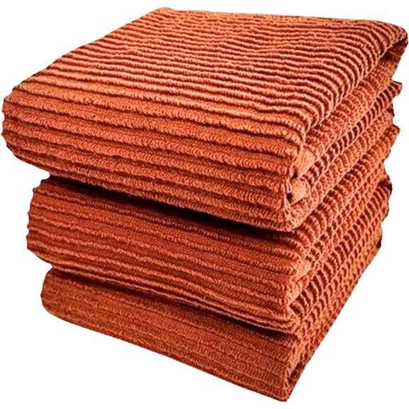 Serafina Home Oversized Solid Color Burnt Orange Kitchen Towels: 100% Cotton Soft Absorbent Ribbed Terry Loop, Set of 3 for Multi Purpose Everyday Use