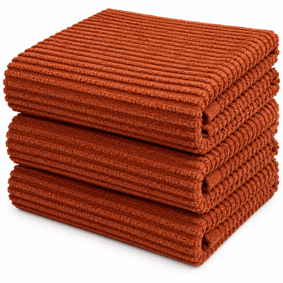 Serafina Home Oversized Solid Color Burnt Orange Rust Kitchen Towels: 100% Cotton Soft Absorbent Ribbed Terry Loop, Set of 3 Multipurpose for Everyday Use