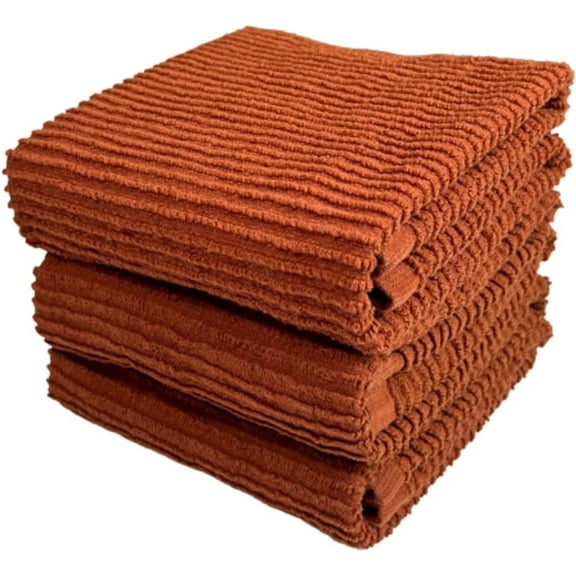 Serafina Home Oversized Solid Color Burnt Orange Rust Kitchen Towels: 100% Cotton Soft Absorbent Ribbed Terry Loop, Set of 3 Multipurpose for Everyday Use