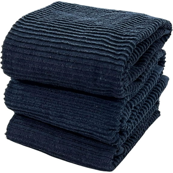 Serafina Home Oversized Solid Color Dark Navy Kitchen Towels: 100% Cotton Soft Absorbent Ribbed Terry Loop, Set of 3 for Multi Purpose Everyday Use