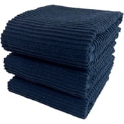 Serafina Home Oversized Solid Color Dark Navy Kitchen Towels: 100% Cotton Soft Absorbent Ribbed Terry Loop, Set of 3 for Multi Purpose Everyday Use