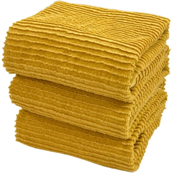 Serafina Home Oversized Solid Color Mustard Yellow Kitchen Towels: 100% Cotton Soft Absorbent Ribbed Terry Loop, Set of 3 for Multi Purpose Everyday Use