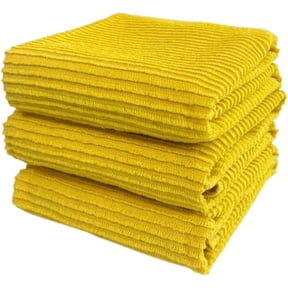 Serafina Home Oversized Solid Color Ripe Lemon Yellow Kitchen Towels: 100% Cotton Soft Absorbent Ribbed Terry Loop, Set of 3 Multipurpose for Everyday Use