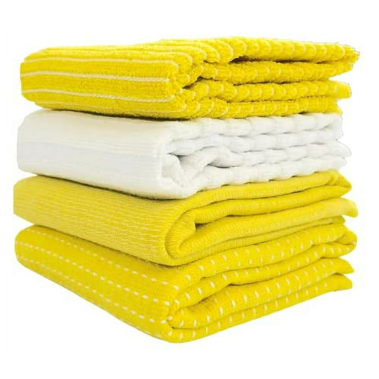 Serafina Home Oversized White Bright Yellow Kitchen Towels: 100% Cotton  Soft Absorbent Assortment Ribbed Terry Loop, Set of 4 Multipurpose for