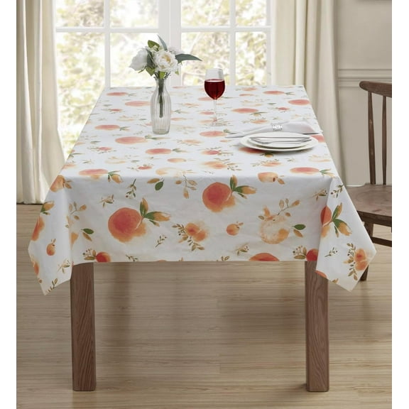 Serafina Home PEVA Flannel Backed Vinyl Tablecloth, Elegantly Patterned, Easy Care: for Indoor and Outdoor Use, Reusable (Peach, 60 x 102)