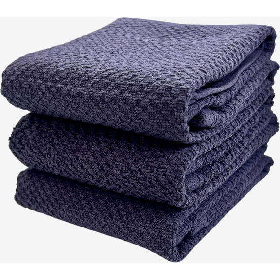 Serafina Home Purple Kitchen Hand Dish Towels: 100% Cotton Cloth Soft Cleaning Drying Absorbent Ribbed Terry Loop, Set of 3 Multipurpose for Everyday Use Oversized 18" x 28"