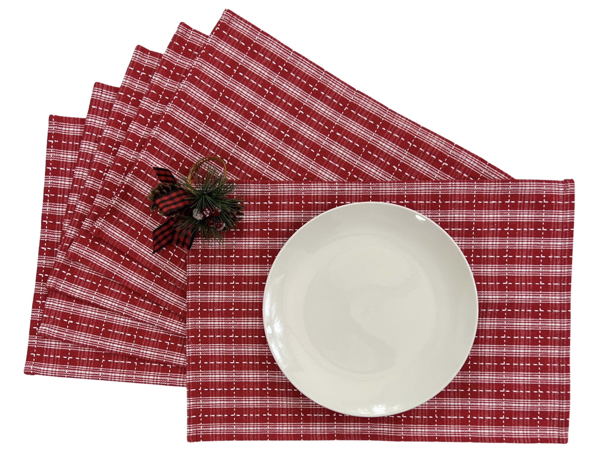 Serafina Home Red And White Plaid Christmas Placemats, Set Of 6