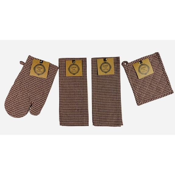 Serafina Home Red/Burgundy And Beige Small Checkered Gingham Kitchen Set