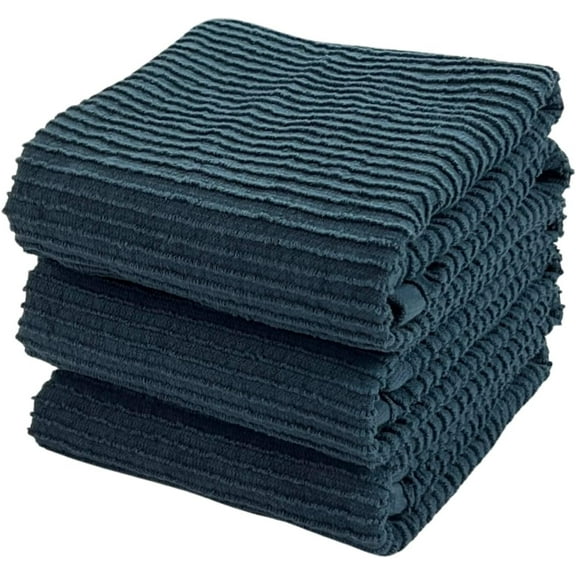 Serafina Home Ribbed Teal Blue Kitchen Dish Towels 100% Cotton Cloth Soft Cleaning Drying Absorbent Terry Ribbed Loop: Set of 3 Multipurpose for Everyday Use