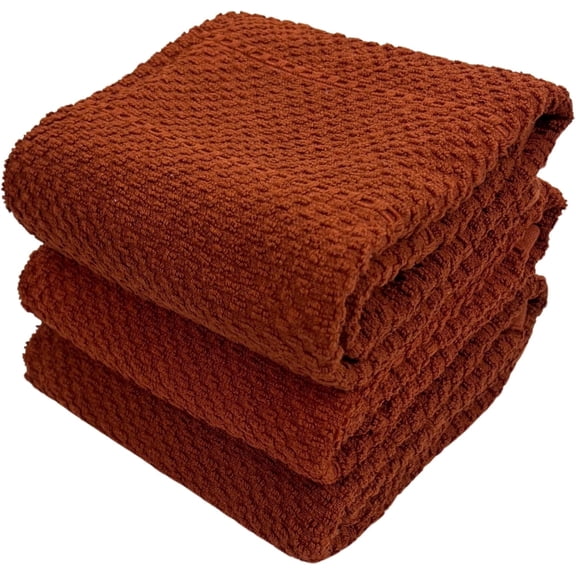 Serafina Home Rust Cinnamon Kitchen Hand Dish Towels: Oversized 28" x 18", 100% Cotton Cloth Soft Cleaning Drying Absorbent Textured Design, Set of 3 Multipurpose for Everyday Use