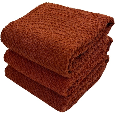 Serafina Home Rust Cinnamon Kitchen Hand Dish Towels: Oversized 28" x 18", 100% Cotton Cloth Soft Cleaning Drying Absorbent Textured Design, Set of 3 Multipurpose for Everyday Use