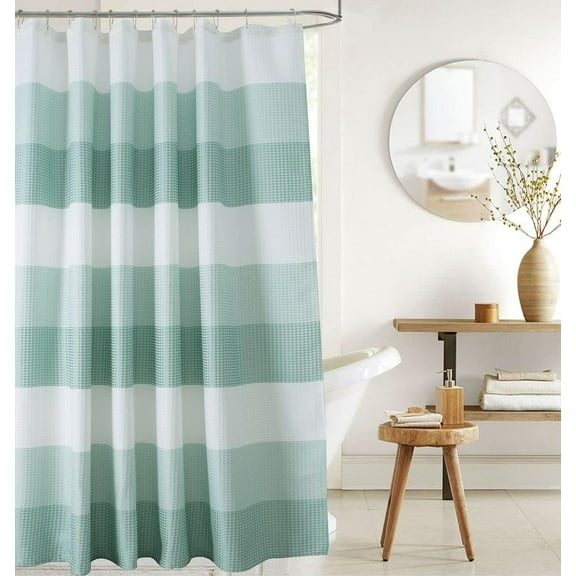 Serafina Home Sage Green Fabric Shower Curtain for Bathroom: Luxury Waffle Striped Diamond Jacquard Weave, 70" x 72"