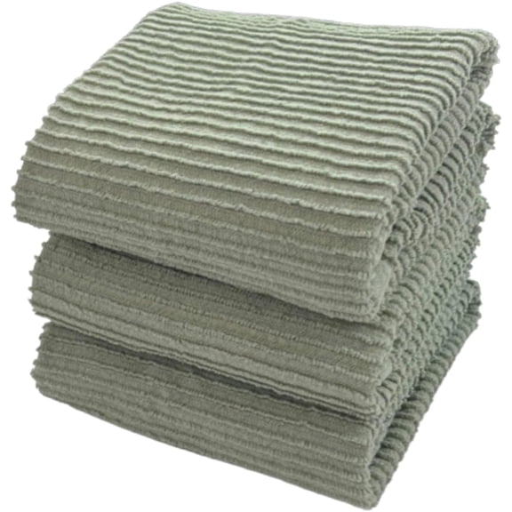 Serafina Home Sage Green Kitchen Dish Towels: 100% Cotton Cloth Soft Cleaning Drying Absorbent Ribbed Terry Loop, Set of 3 Multipurpose for Everyday Use