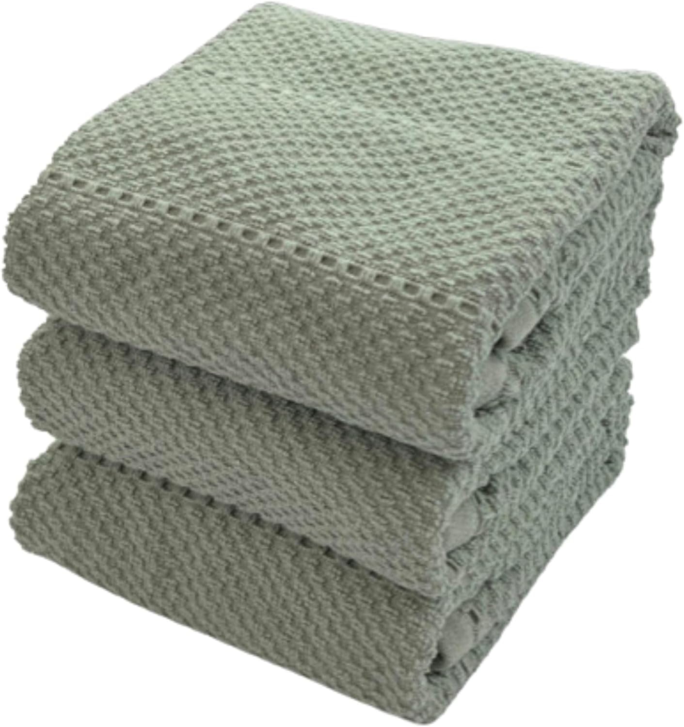 Serafina Home Sage Green Kitchen Dish Towels: 100% Cotton Cloth Soft Cleaning Drying Absorbent Textured Terry Loop, Set of 3 Multipurpose for Everyday Use - Walmart.com