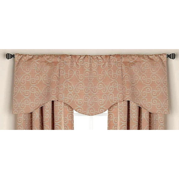Serafina Home Scalloped Pleated Scroll Window Treatment Valance, 52" x 20" Inches, Spice Orange with Beige Embroidery