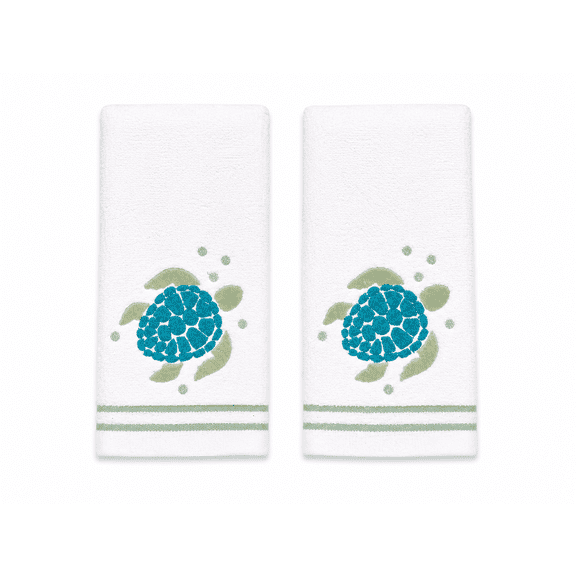 Serafina Home Sea Turtle Fingertip Towels Summer Soft Absorbent Bathroom Guest Decor : Green Embroidery Design, 2 Piece 12" x 18" Inches