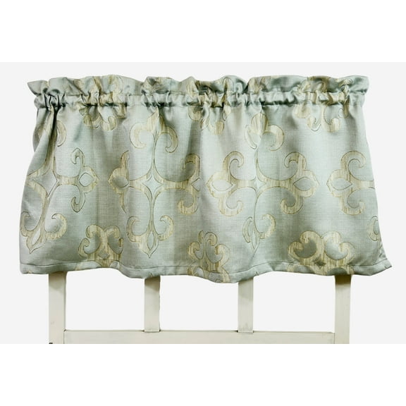 Serafina Home Silver Blue With Gold Scroll Pattern Window Valance