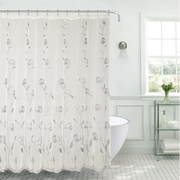 Serafina Home Silver Floral Shower Curtain For The Bathroom