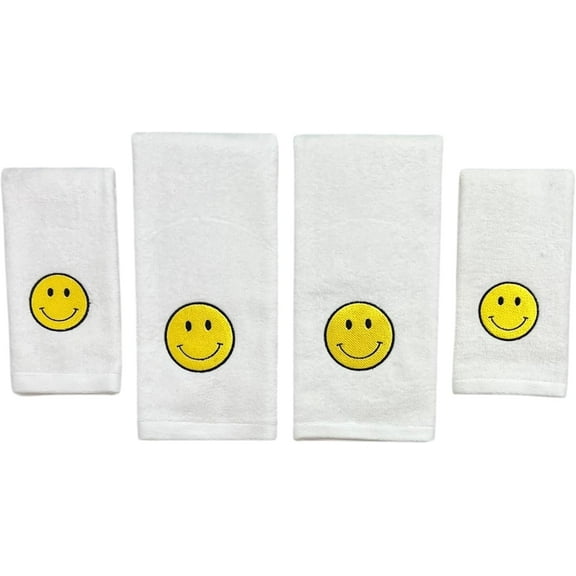 Serafina Home Smiley Face Bath Towel Set, 4 Piece, 2 Hand Towels 16" x 25", 2 Fingertip Towels 12" x 18", 100% Cotton Terry Velour