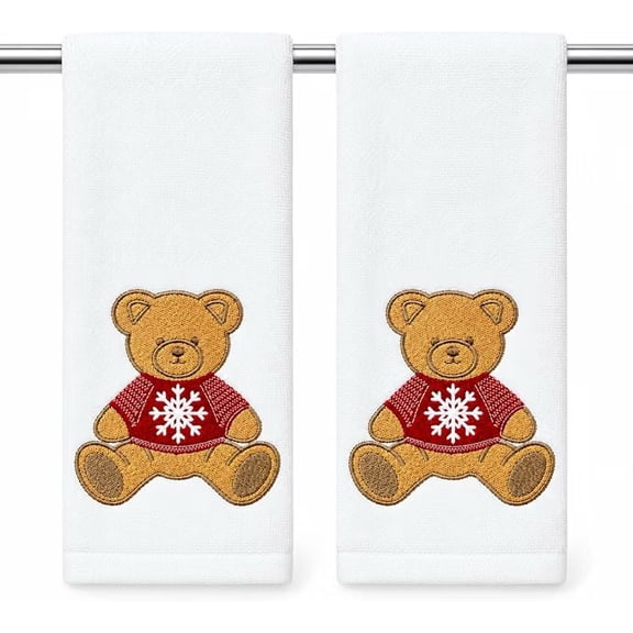 Serafina Home Snowflake Christmas Teddy Bear Hand Towel 2 Count