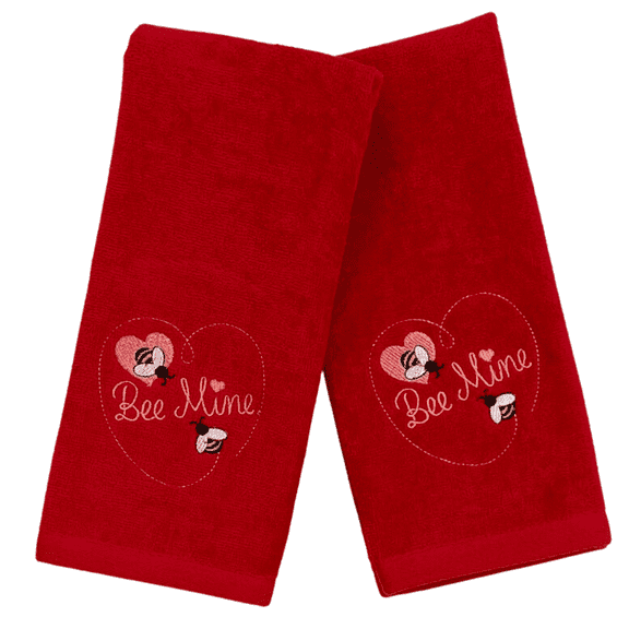 Serafina Home Soft Absorbent Funny Cotton Valentine Hand Towels: Embroidered Be Mine Bees Hearts on Red 2 Piece Set
