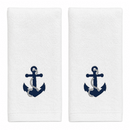 Serafina Home Soft and Absorbent Summer Nautical Ocean Guest Fingertip Towels: Anchor Design 12" x 18