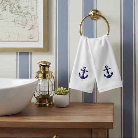 Serafina Home Soft and Absorbent Summer Nautical Ocean Guest Fingertip Towels: Anchor Design 12" x 18