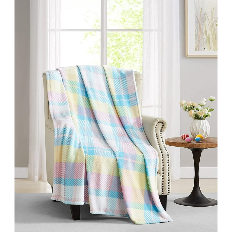 Serafina Home Spring Easter Throw Blanket Spring Colors in a Beatiful Plaid Design Soft Cozy Velvet Fleece Pink Blue Yellow White 50 x 70 Inch Walmart
